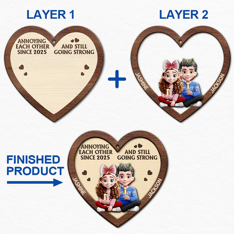 Annoying Each Other 3D Effect Couple - Personalized Wooden Ornament