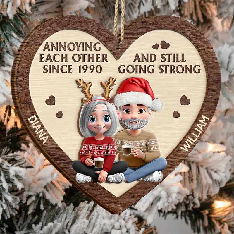 Annoying Each Other 3D Effect Couple - Personalized Wooden Ornament