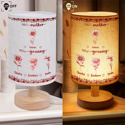First Mom Now Grandma Toile Birth Month Flowers - Personalized Fabric Lamp