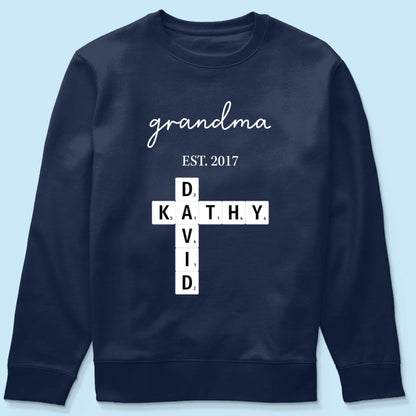 Grandma Est Date Crossword Puzzle Grandkids Name Personalized Shirt