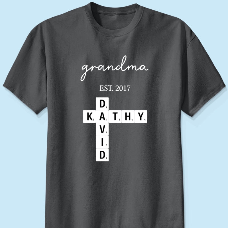 Grandma Est Date Crossword Puzzle Grandkids Name Personalized Shirt