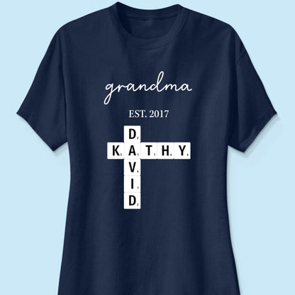 Grandma Est Date Crossword Puzzle Grandkids Name Personalized Shirt