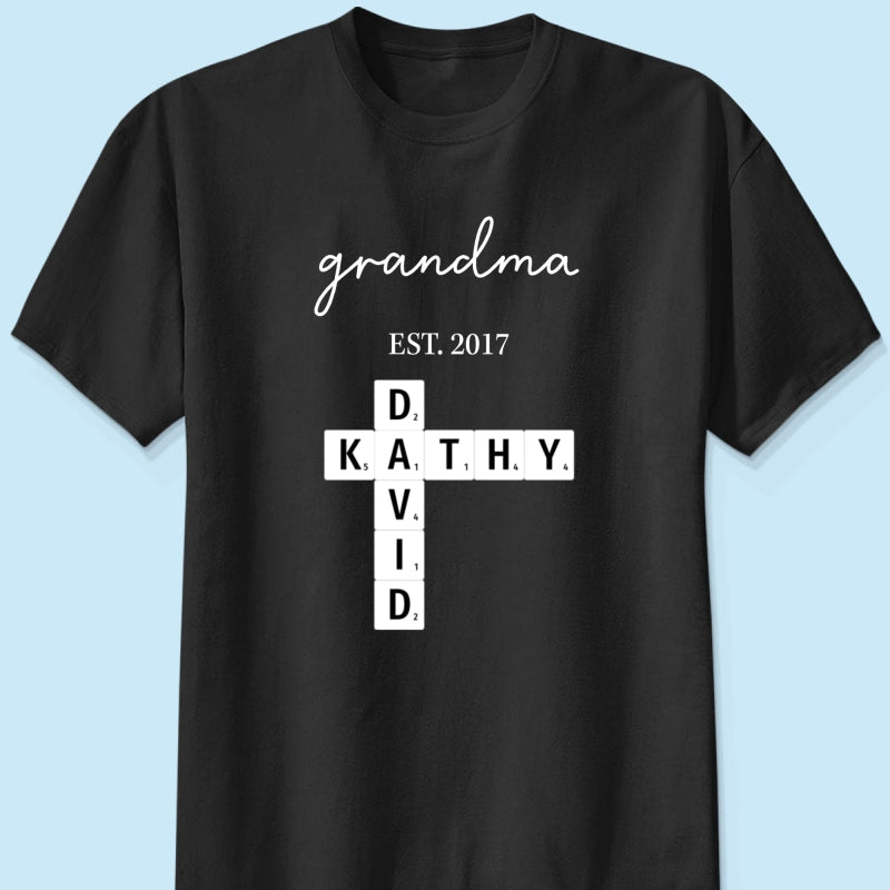 Grandma Est Date Crossword Puzzle Grandkids Name Personalized Shirt