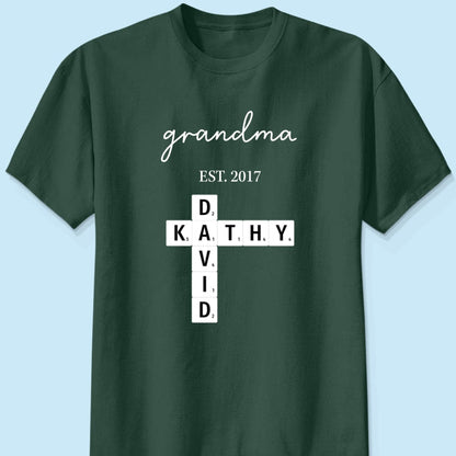 Grandma Est Date Crossword Puzzle Grandkids Name Personalized Shirt