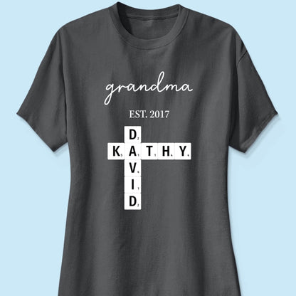 Grandma Est Date Crossword Puzzle Grandkids Name Personalized Shirt