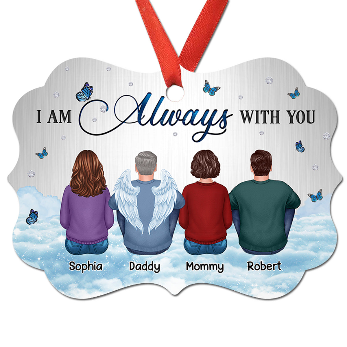 Family Memorial Sitting Sky Metal Background Personalized Christmas Ornament