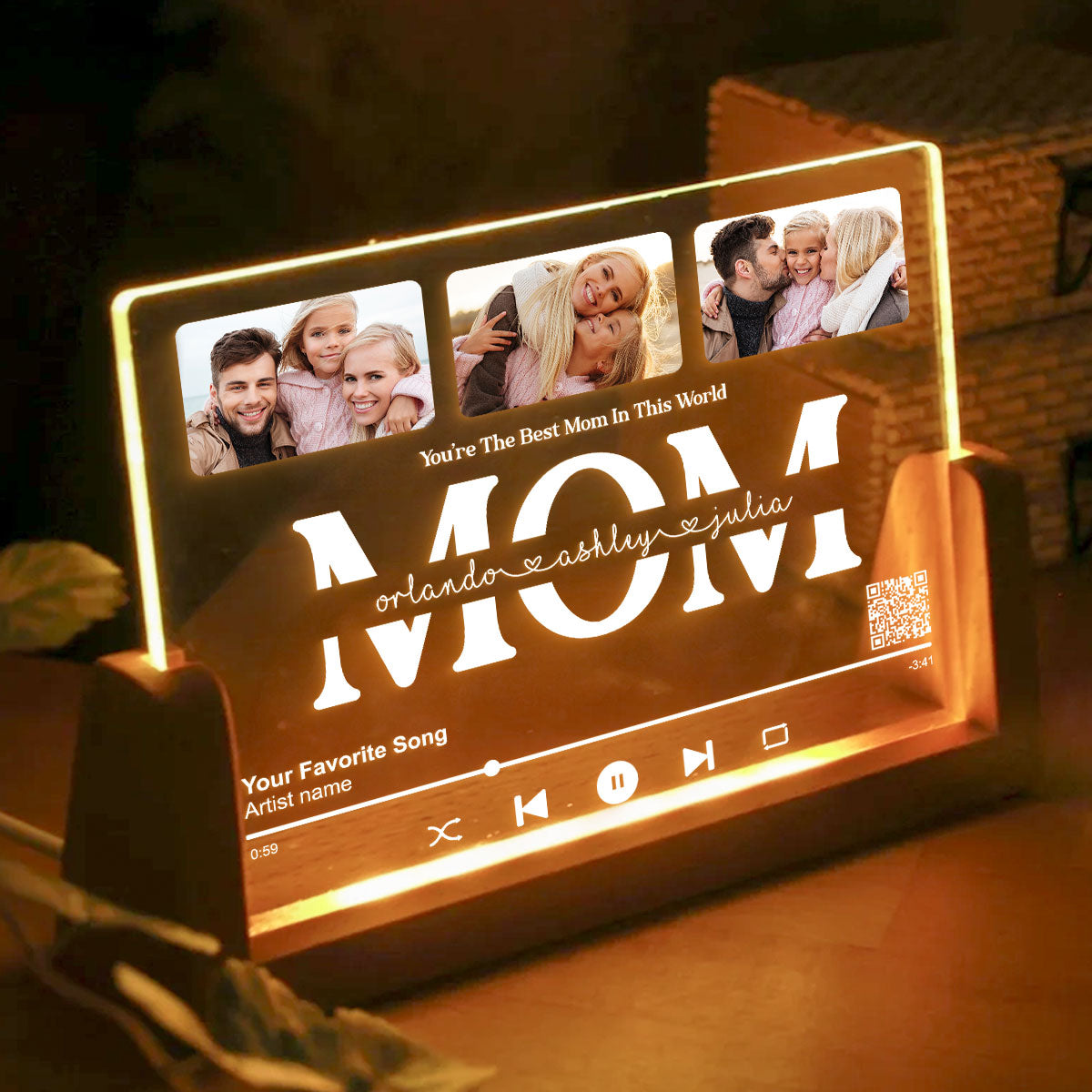 Customize with a Song That Speaks Your Heart, Personalized Photo LED Night Light, Mother's Day Gift for Mom, Scannable QR Code