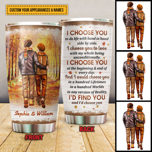 Autumn Couple I Choose You Custom Tumbler, Personalized Fall Couple Tumbler, Couple Gift