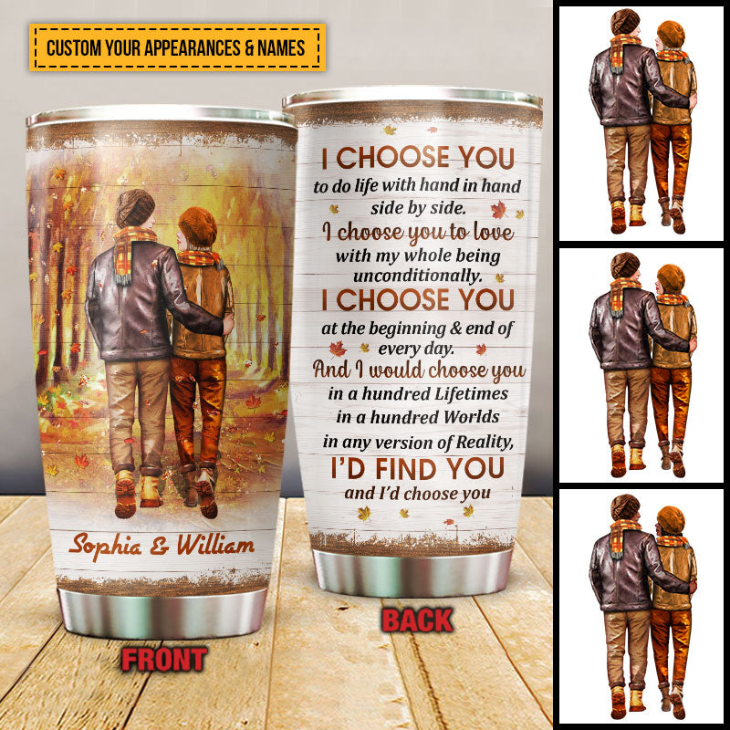 Autumn Couple I Choose You Custom Tumbler, Personalized Fall Couple Tumbler, Couple Gift