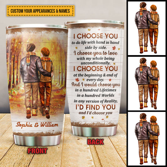 Autumn Couple I Choose You Custom Tumbler, Personalized Fall Couple Tumbler, Couple Gift
