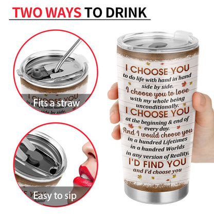 Autumn Couple I Choose You Custom Tumbler, Personalized Fall Couple Tumbler, Couple Gift