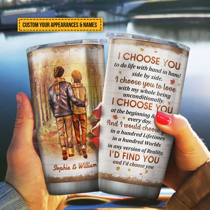 Autumn Couple I Choose You Custom Tumbler, Personalized Fall Couple Tumbler, Couple Gift