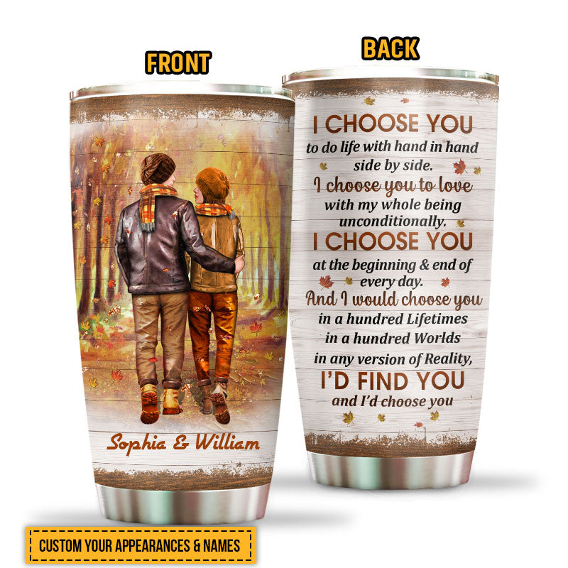Autumn Couple I Choose You Custom Tumbler, Personalized Fall Couple Tumbler, Couple Gift