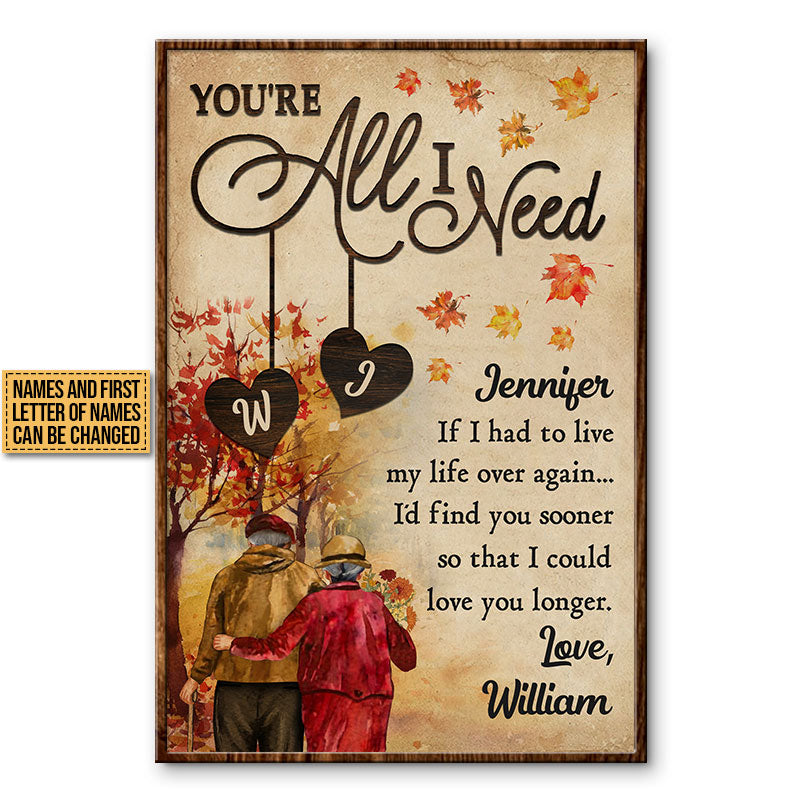 Autumn Old Couple All I Need Custom Poster, Fall Decor, Grandparents' Day Gift