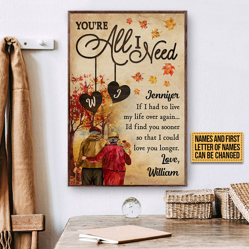 Autumn Old Couple All I Need Custom Poster, Fall Decor, Grandparents' Day Gift