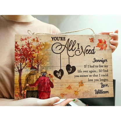 Autumn Old Couple All I Need - Personalized Custom Wood Rectangle Sign