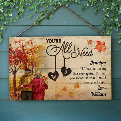 Autumn Old Couple All I Need - Personalized Custom Wood Rectangle Sign
