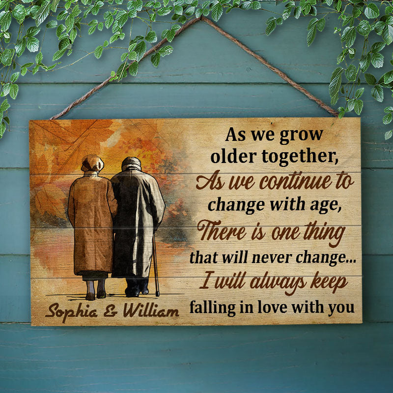 Autumn Old Couple As We Grow Older Together - Personalized Custom Wood Rectangle Sign
