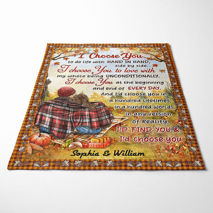 Autumn Flannel Couple I Choose You - Personalized Custom Blanket