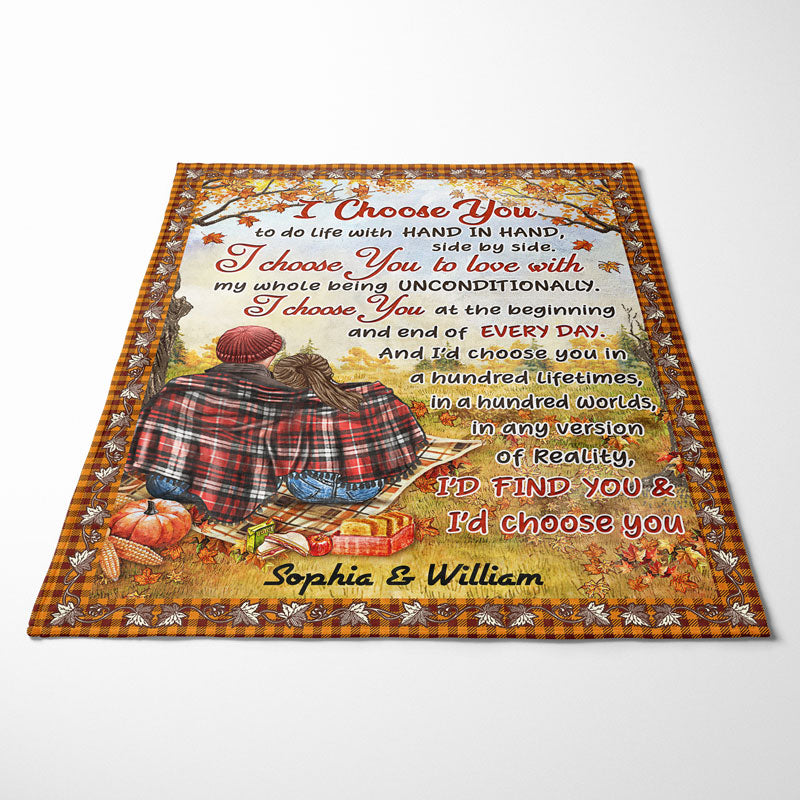 Autumn Flannel Couple I Choose You - Personalized Custom Blanket