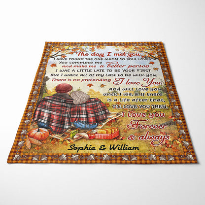 Autumn Flannel Couple The Day I Met You - Personalized Custom Blanket