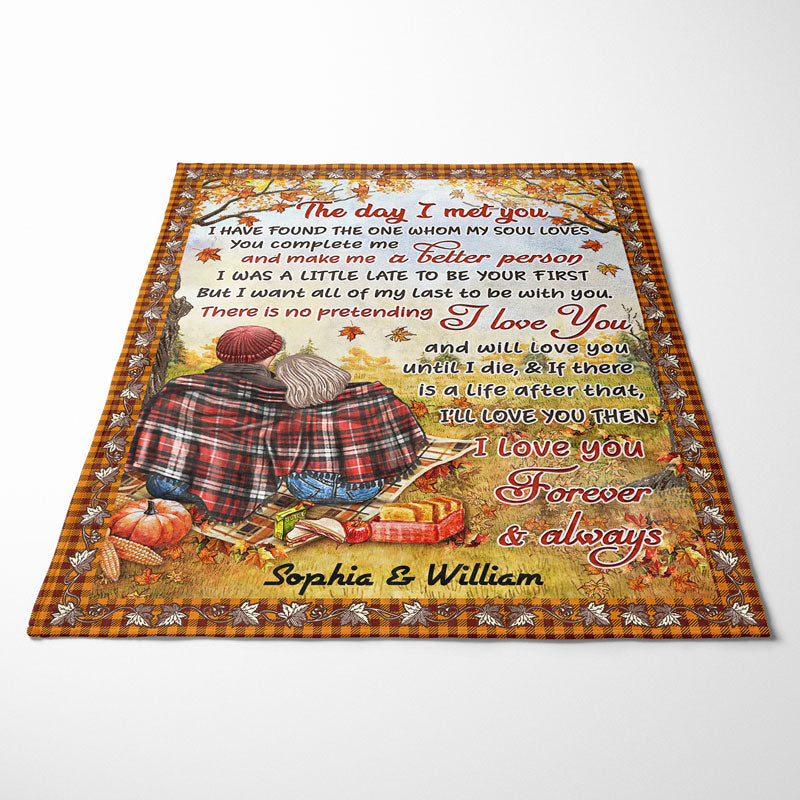 Autumn Flannel Couple The Day I Met You - Personalized Custom Blanket