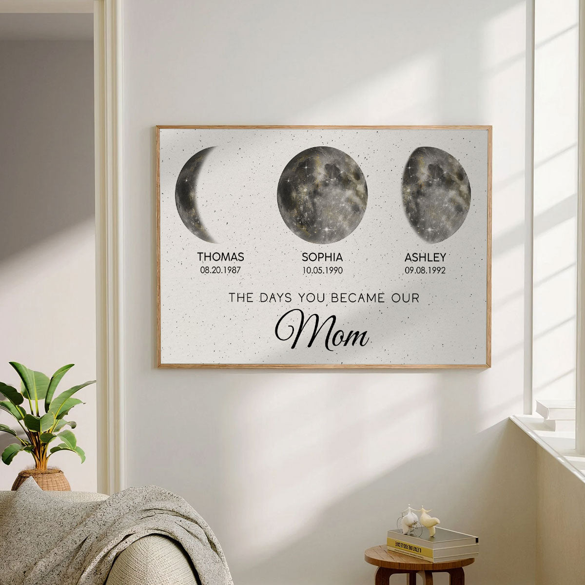 The Day You Became Mom Custom Birth Moon Phase Golden Dust Personalized Poster, Heartfelt 2025 Mother's Day Gift For Mom