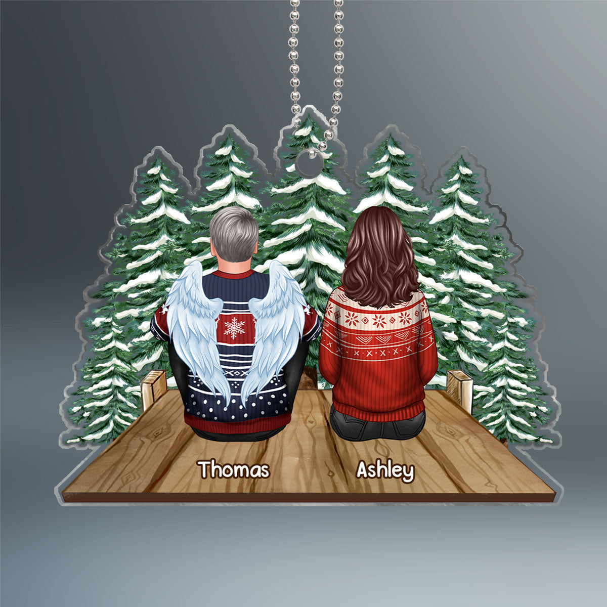 Family Memorial Sitting Back View On Bridge Custom Shape Acrylic Ornament