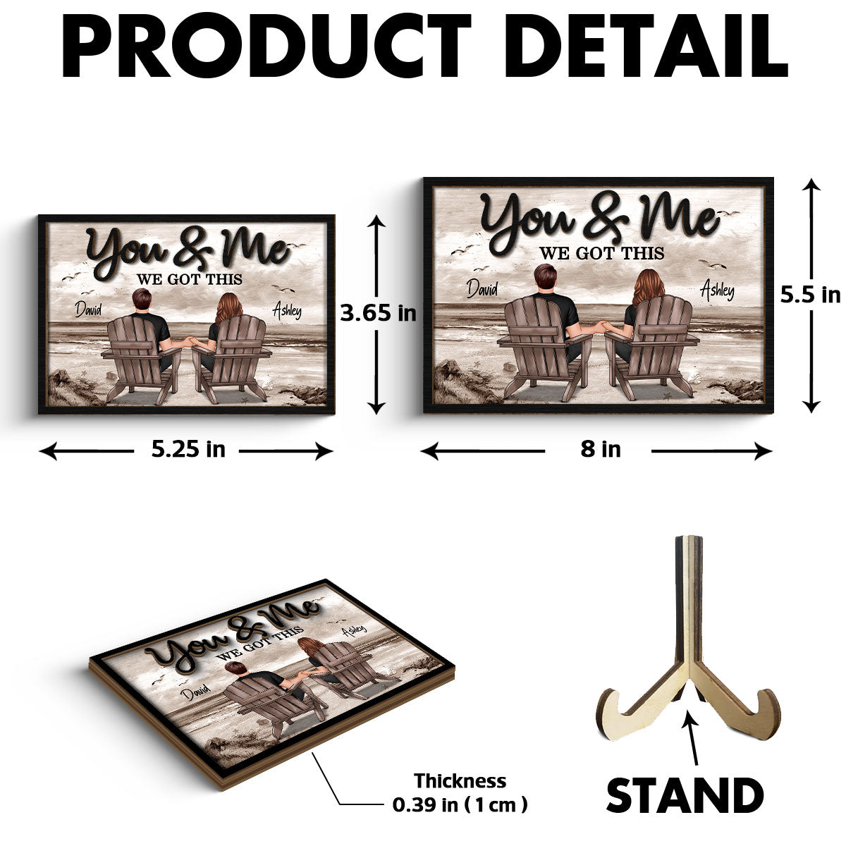 Retro Vintage Back View Couple Sitting Beach Landscape Personalized 2-Layer Wooden Plaque