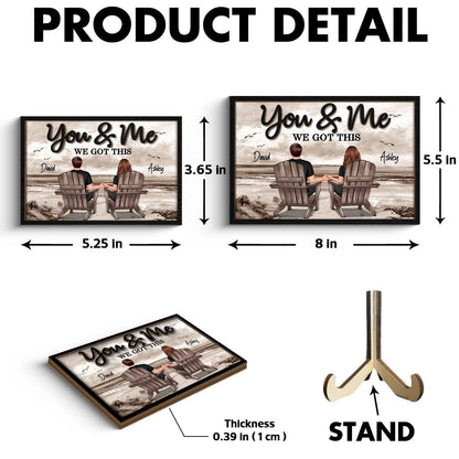 Retro Vintage Back View Couple Sitting Beach Landscape Personalized 2-Layer Wooden Plaque