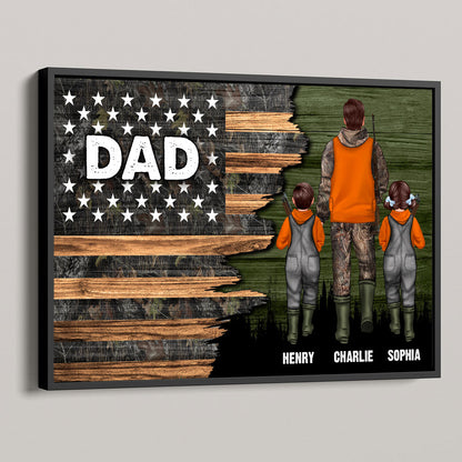 Hunting Dad Grandpa With Kids Half Nation Flag Personalized Horizontal Poster, Father's Day Gift For Dad, For Grandpa, For Husband