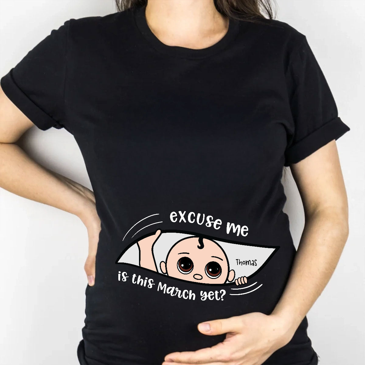 Personalized Maternity Dark Shirt, Excuse Me Is It Yet, Pregnancy Announcement, Expecting Parents