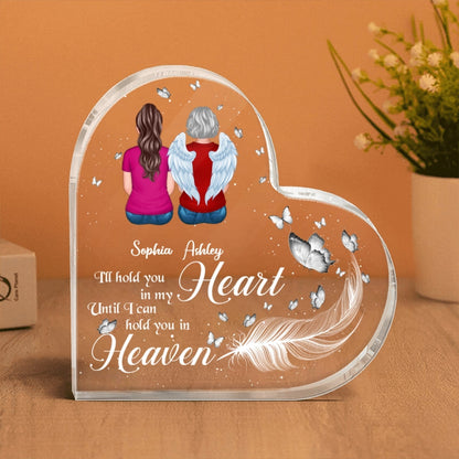 Hold You In My Heart Feather Memorial Personalized Heart Acrylic Plaque