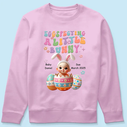 Eggspecting A Little Bunny Personalized Shirt, Easter Pregnancy Announcement, Easter Maternity Expecting Gift for Mom