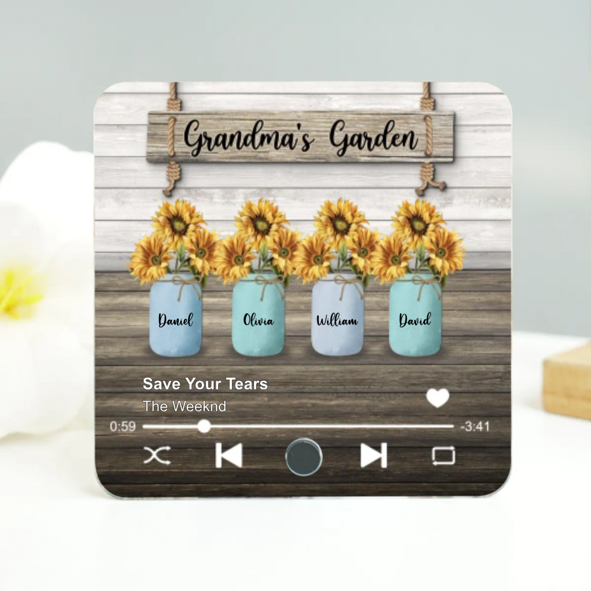 Grandma Garden Sunflower Vase Personalized Music Fridge Magnet, Heartfelt Mother's Day Gift for Grandma, Mom