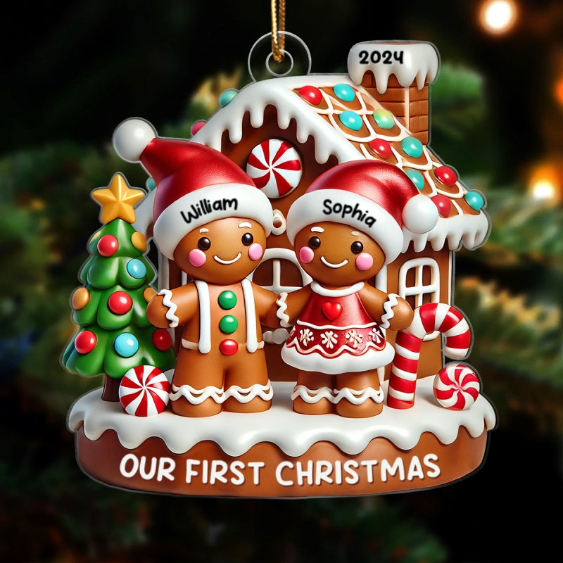 Gingerbread Couple Gingerbread House Polished 3D Effect Personalized Acrylic Ornament