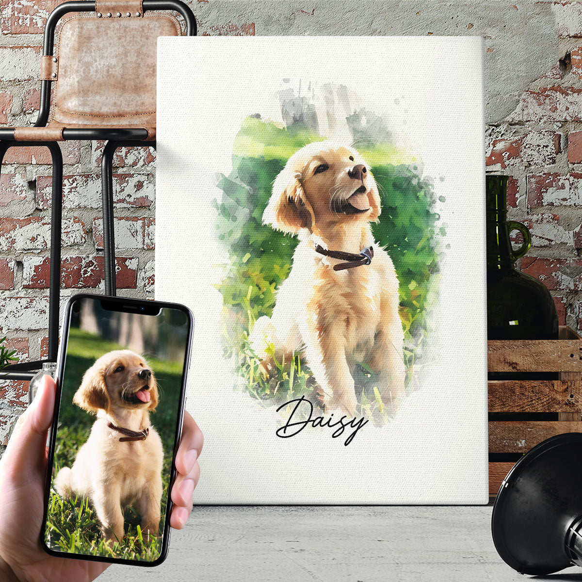 Watercolor Pet Portrait Using Photo Personalized Canvas Print, Gift For Pet Owners, New Pet Gift, Pet Memorial Gift