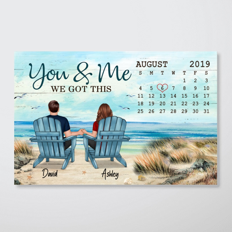 Anniversary Date Back View Couple Sitting Beach Landscape Gift For Him For Her Personalized Horizontal Poster