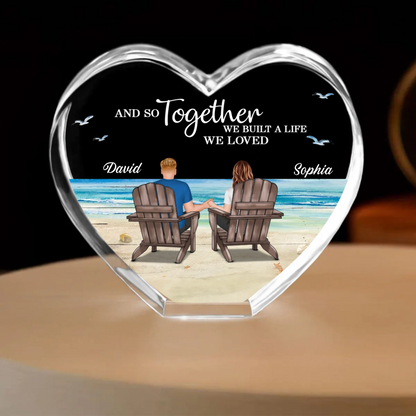 Couple Sitting At Beach Personalized Premium Crystal Heart LED, A Timeless Treasure Full of Emotion