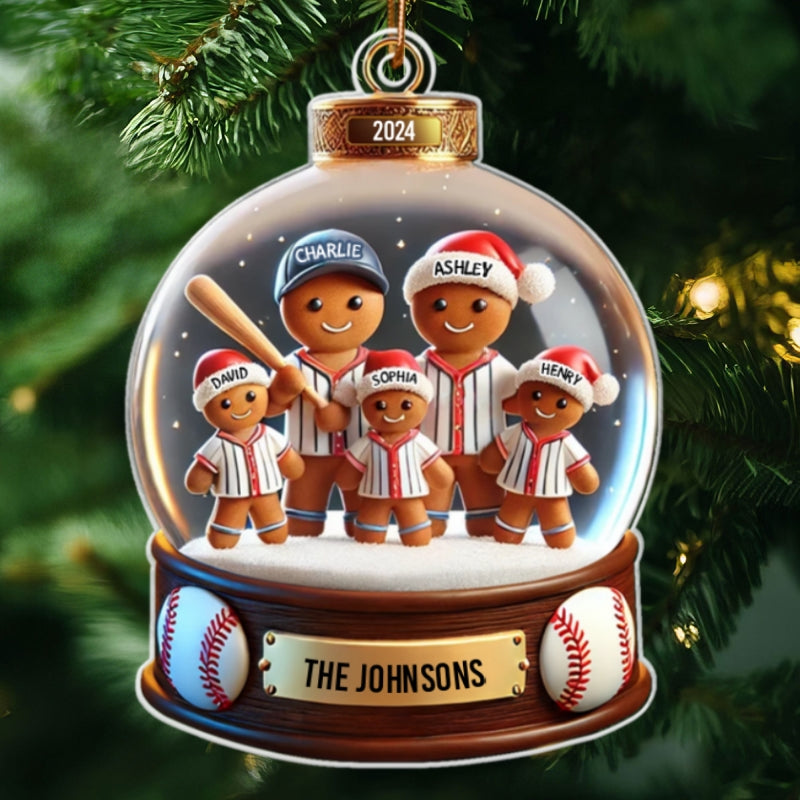 Baseball Gingerbread Family Sport Lover 3D Effect Personalized Acrylic Ornament