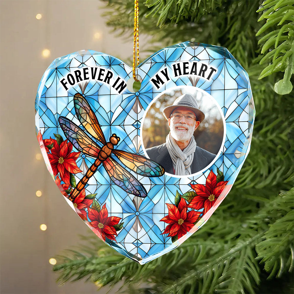 Upload Photo I'm Always With You Memorial Personalized Heart Glass Ornament