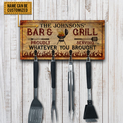 BBQ Utensil Rack Bar And Grill Personalized Custom Wood Key Holder