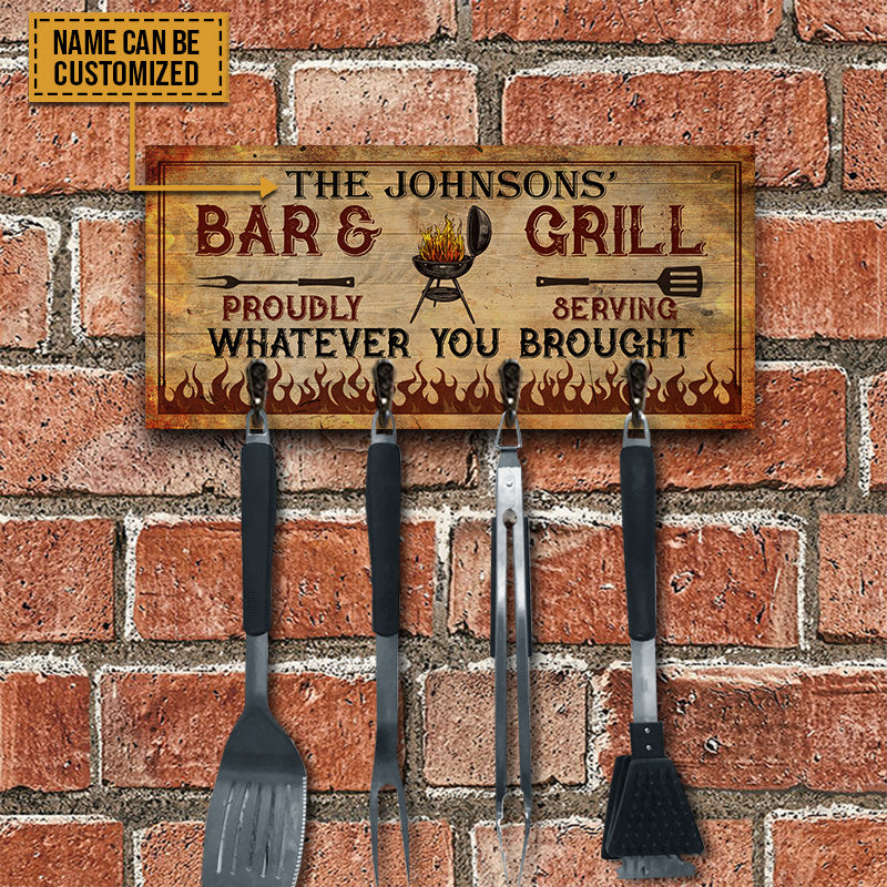 BBQ Utensil Rack Bar And Grill Personalized Custom Wood Key Holder