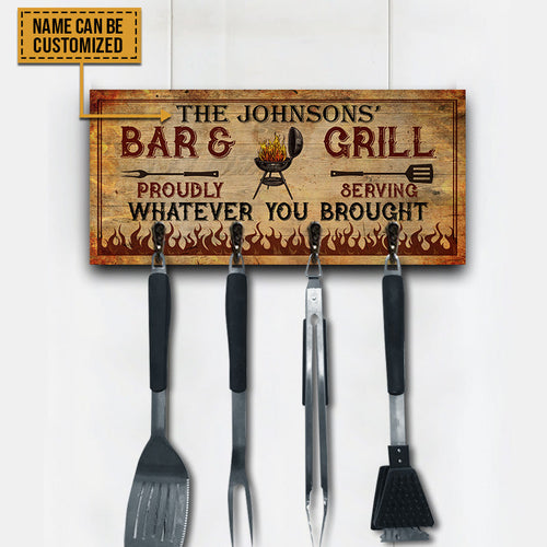 BBQ Utensil Rack Bar And Grill Personalized Custom Wood Key Holder