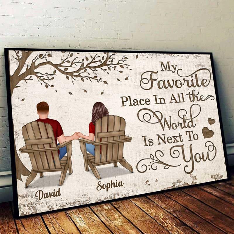 Back View Couple Sitting Under Tree Gift For Him For Her Personalized Horizontal Poster, Anniversary Gift for Your Loved Ones