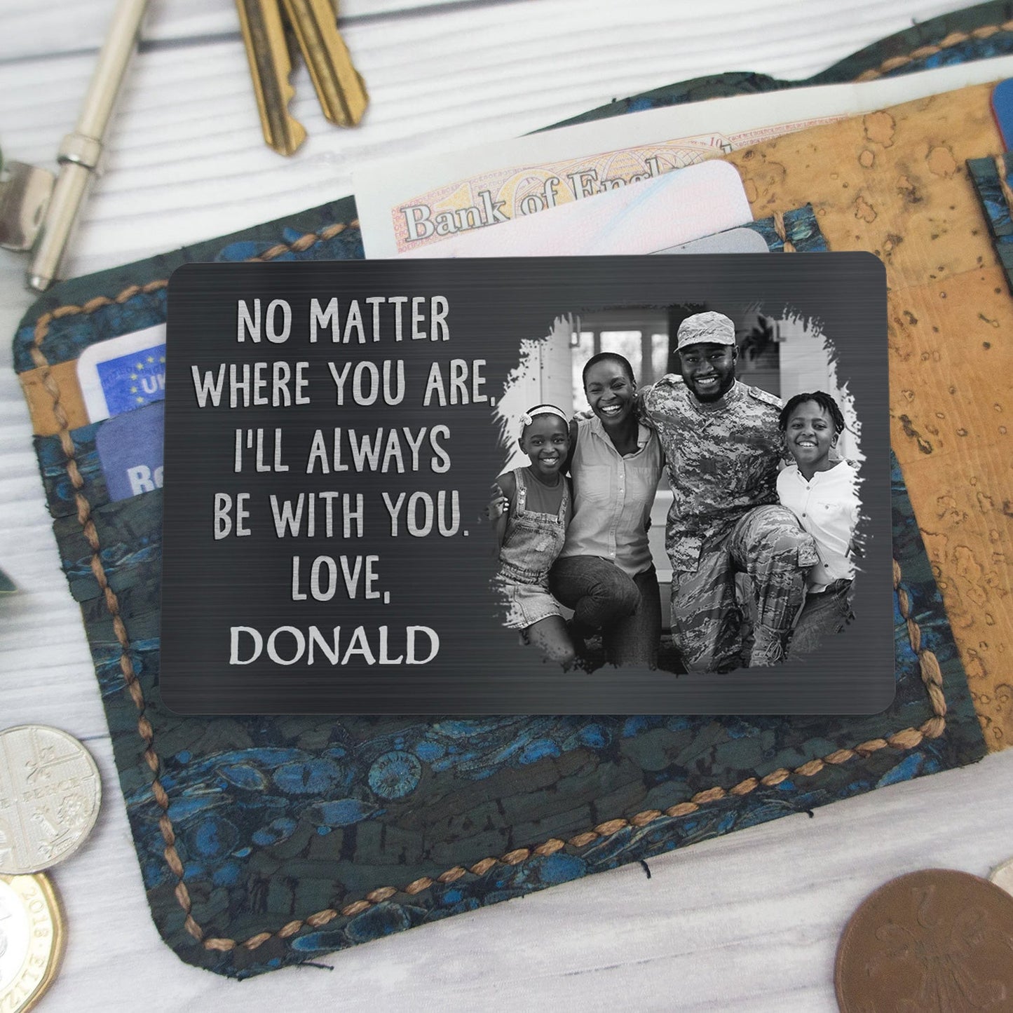 Custom Photo No Matter Where You Are - Gift For Couples, Husband, Wife, Dad, Mom - Personalized Aluminum Wallet Card