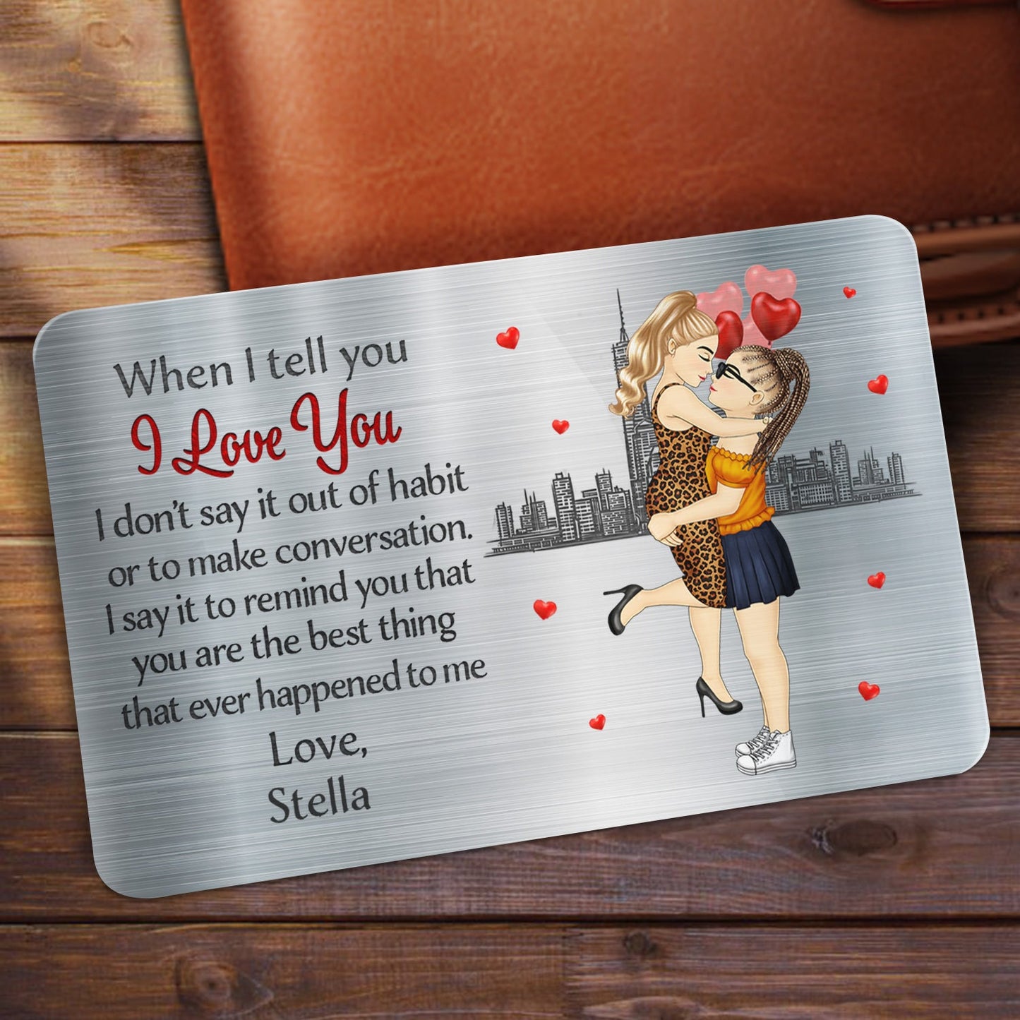 When I Tell You I Love You Cartoon - Gift For Couples, Husband, Wife - Personalized Aluminum Wallet Card