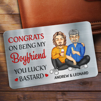 Congrats On Being My Husband - Anniversary Gift For Spouse, Lover, Couple - Personalized Aluminum Wallet Card