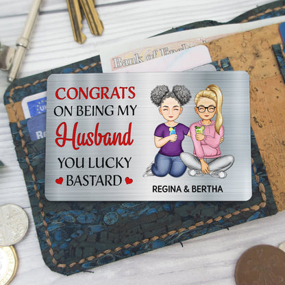 Congrats On Being My Husband - Anniversary Gift For Spouse, Lover, Couple - Personalized Aluminum Wallet Card