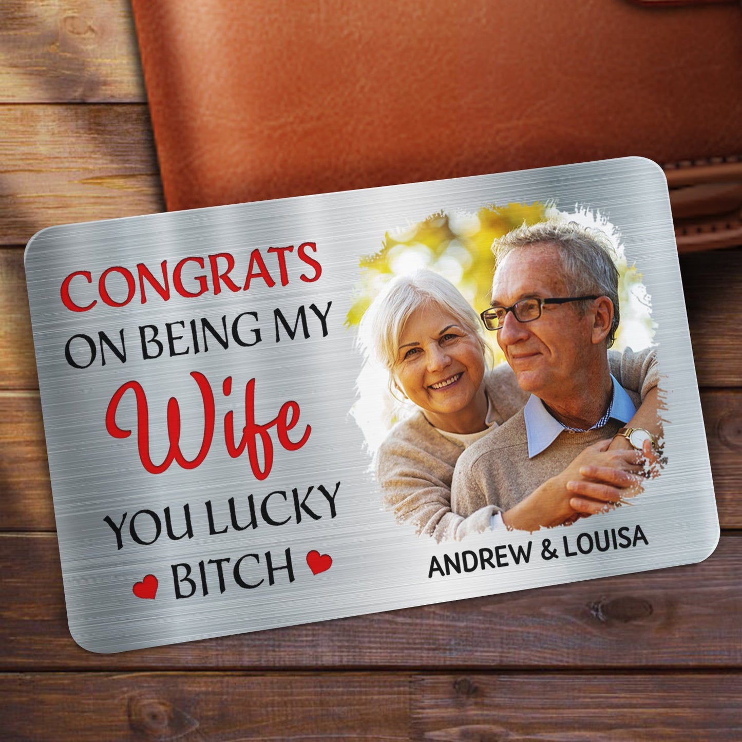 Custom Photo Congrats On Being My Husband - Anniversary Gift For Spouse, Lover, Couple - Personalized Aluminum Wallet Card